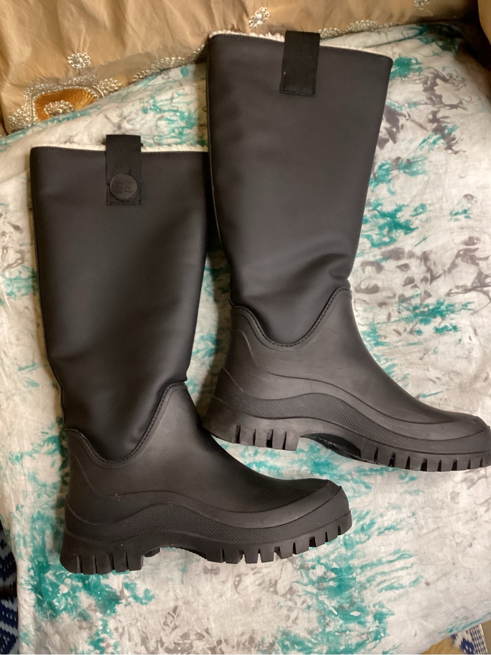 Sam Edelman Lessie Black Tall Waterproof Lug-Soled Rain Boots 8